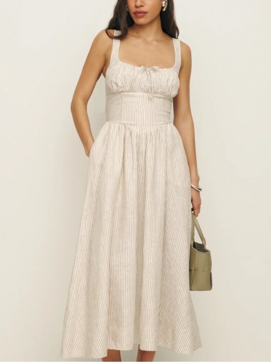 Reformation Dresses & Skirts - NWT Reformation Balia Linen Dress Striped Beige 10